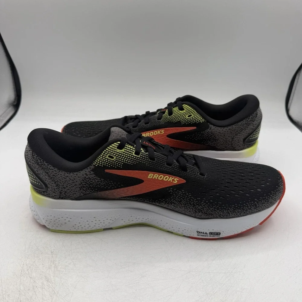 Brooks Ghost 16 Running Shoes Mens Sz 10 D Black/Mandarin Red/Green Sneakers